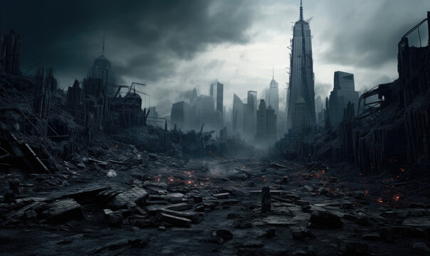 Skyscrapers, futuristic dark city