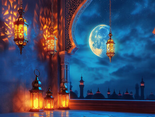Ramadan Kareem celebration ornamental Arabic art moon festive atmosphere