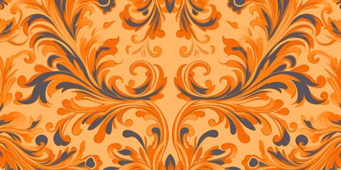 An Orange wallpaper with ornate design, in the style of victorian, repeating pattern vector illustration