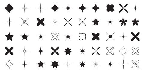Hand drawn star sparkle shine of doodle set. Star shine twinkle glow, spark glitter, magic party light vector illustration. Hand drawn sketch doodle style line sparkle elements. Vector illustration.