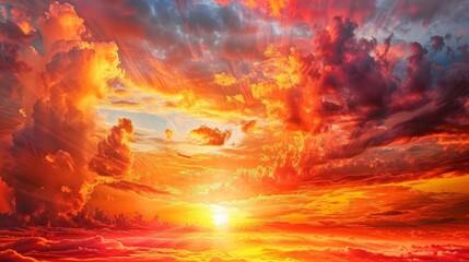 Fototapeta premium Vibrant Red Sunrise Illuminating Clouds at Dawn