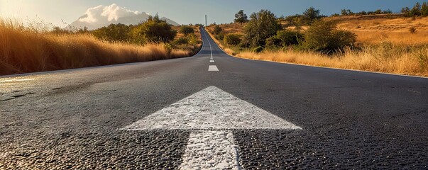 asphalt road with white paint arrow means keep forward. Never loose.