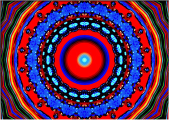 Abstract, Multiple Intricate Shapes, and Patterns, on a 3d Coloured Wheel, within a Border