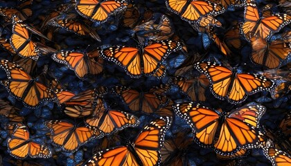 Multitude of monarch butterflies background