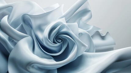 Soft Blue Satin Fabric Swirl in 3D Illustration