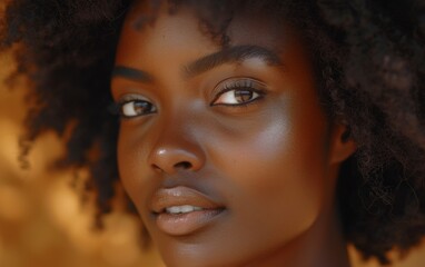 A close-up shot of a multiracial womans face, showcasing her beautiful natural hair - Powered by Adobe
