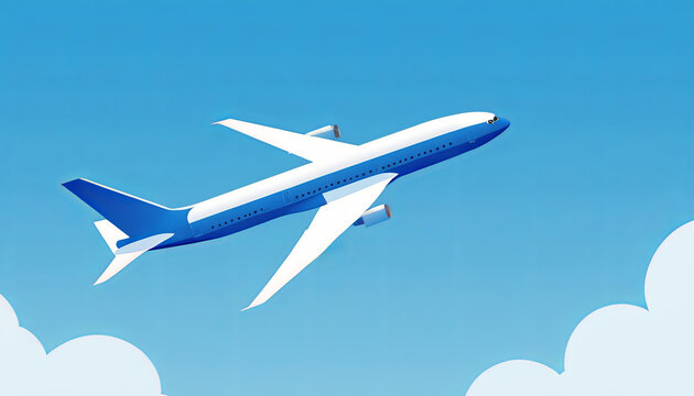 Illustration of a white commercial airplane on a blue background