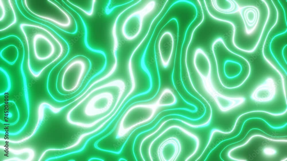 Poster digital abstract flowing waves seamless loop animation on green color.