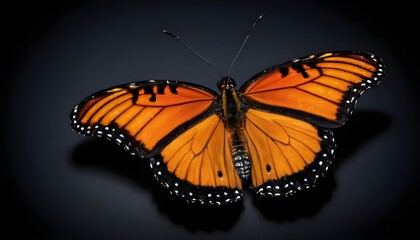 Fototapeta na wymiar orange monarch butterfly isolated on black