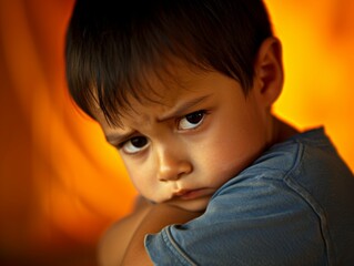 A close up of a young child with a serious expression on their face - Powered by Adobe