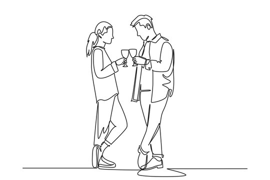 One continuous line drawing of spending time together concept. Doodle vector illustration in simple linear style.