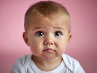 Close up of a multiracial baby with a surprised expression on their face