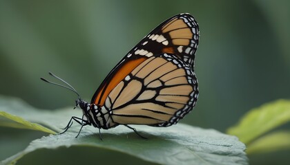 Monarch butterfly on green leaf