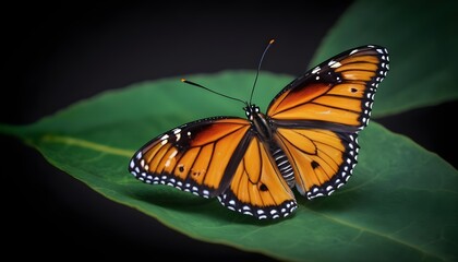 Fototapeta na wymiar Monarch butterfly on green leaf