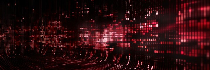 Burgundy digital binary data on computer screen background