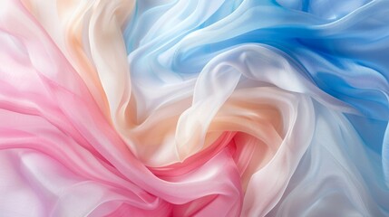delicate, swirling fabrics in pastel colors. Pastel colors fabric Background With Abstract Cloth Pattern, Featuring Ample Copy Space