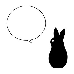 モノクロのかわいいうさぎの吹き出し
