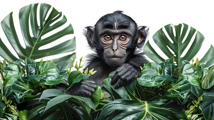Zelfklevend Fotobehang An adventurous monkey exploring the lush jungle canopy with curiosity. © Shamim