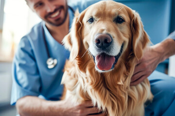 Young Veterinarian Examining Golden Retriever