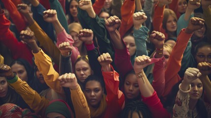 An inspiring image of people from all walks of life raising their fists in support of a cause, embodying the power, AI Generative - obrazy, fototapety, plakaty