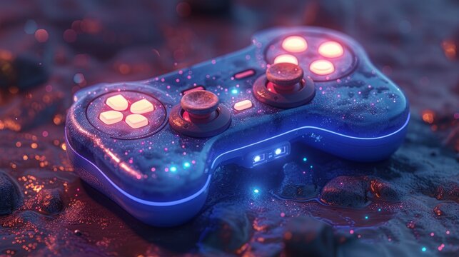 blue image of a game controller, in the style of candycore, isometric, animated gifs, rainbowcore, sabattier filter, logo, cottagecore, AI Generative