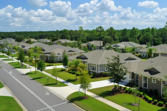 Aerial View of New Suburban Homes in a Retirement Community in Ocala, Florida
