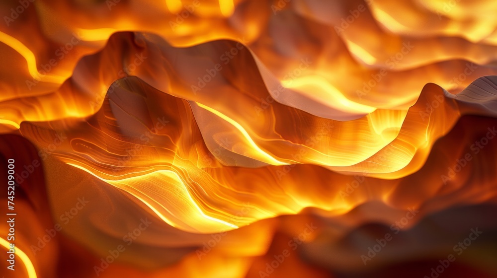 Poster Create a visually captivating 3D-rendered background of luminous waves, where each crest and trough radiates with an ethereal glow. The design should emphasize the fluidity, AI Generative