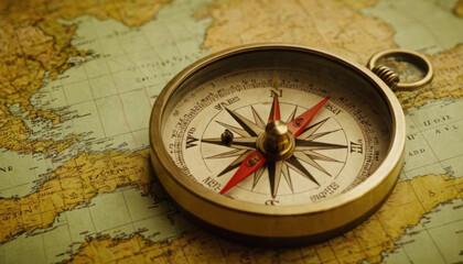 Ancient compass on an antique world map