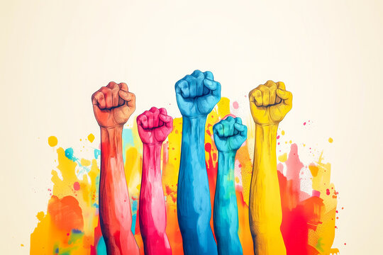 Illustration of Multiracial Fists Up. Fists up Activism Concept.