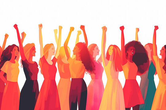 Illustration of Happy Diversity Group of Women Fists Up Activism Concept.