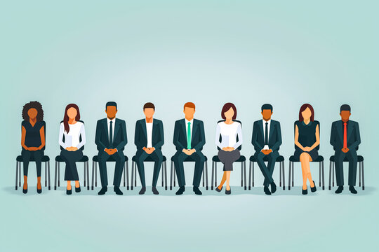 Multiracial Group of People Sitting in Waiting Room Interview. Illustration of Best Job Candidate
