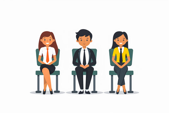 Two Women and one Man in Waiting Room Interview. Illustration of Best Job Candidate