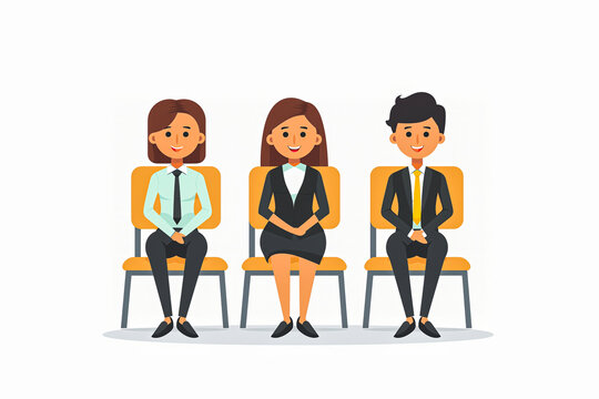 Two Women and one Man in Waiting Room Interview. Illustration of Best Job Candidate