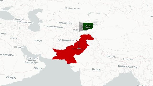 pakistan map with flag.Aerial Views of pakistan's Flag Above the Map.