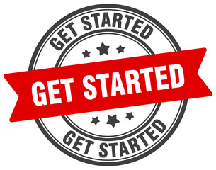 get started stamp. get started label on transparent background. round sign
