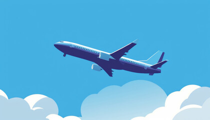Fototapeta na wymiar Illustration of a white commercial airplane on a blue background