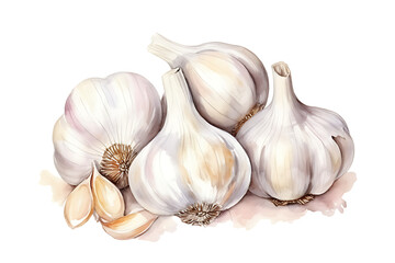 Watercolor painting Garlic isolated on white background.