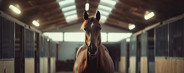 Foto op Plexiglas Brown horse inside stable. © Filip