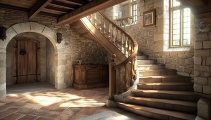 Medieval House Staircase - A Testament to Timeless Craftsmanship and Durability, Experience the Charm of the Middle Ages in Your Home