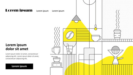 Vector Illustration Concept With Cafe elements, Banner. Landing Page Template