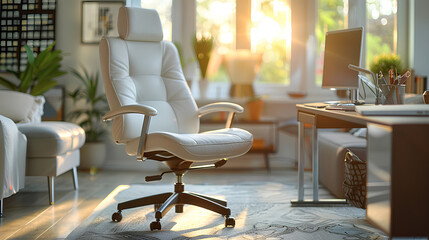 An ergonomic chair for the home office combined with a desk. - obrazy, fototapety, plakaty