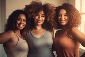 Three beautiful plus size women with radiant smiles