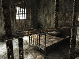 Gloomy and Desolate Prison Cell with Open Metal Bars