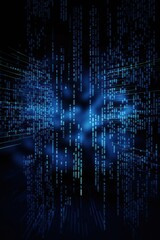 Navy Blue digital binary data on computer screen background