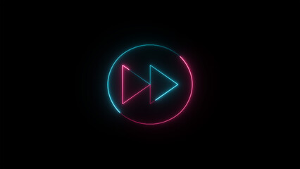 Fototapeta premium Glowing neon next buttons.3d cyber start button. Gaming, cinema, music, tv background with glowing play button.