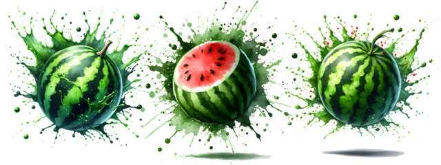 watermelon watercolor vector isolated on white	
