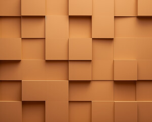 Abstract brown square wall, modern wall design. 3D rendering. Use for backdrop, background, wallpaper.