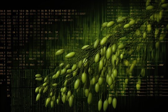Olive digital binary data on computer screen background