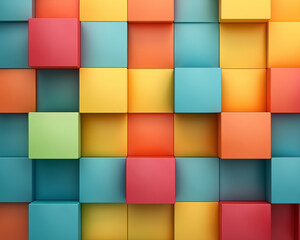 Abstract multicolored square wall, modern wall design. 3D rendering. Use for backdrop, background, wallpaper.