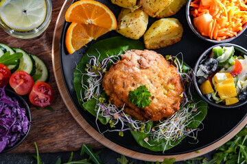 Pulled chicken cutlet coated with breadcrumbs